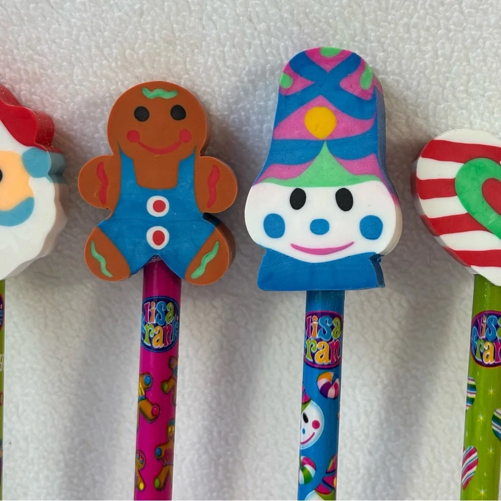 Rare Vintage New Lot of 13 Lisa Frank Holiday Pencils with fun eraser toppers